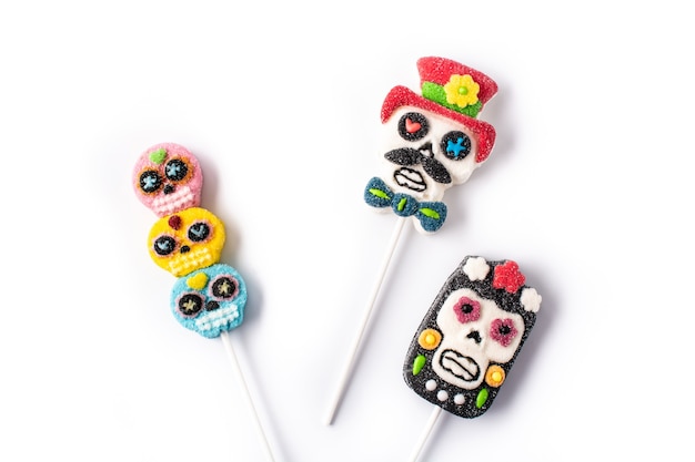 Candy skull lollipops isolated on white background
