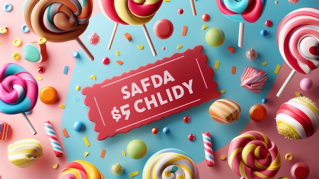 Foto candy store geschenkbonnen winkelcertificaten of promotie kaarten voor snoepwinkels of cafés moderne mockup met een waarde van vijftig dollar voor zoetwaren lolly's en chocolade