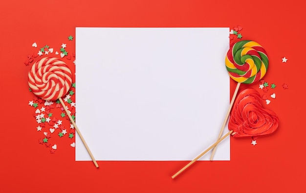Candy sweets and blank greeting card for your greetings