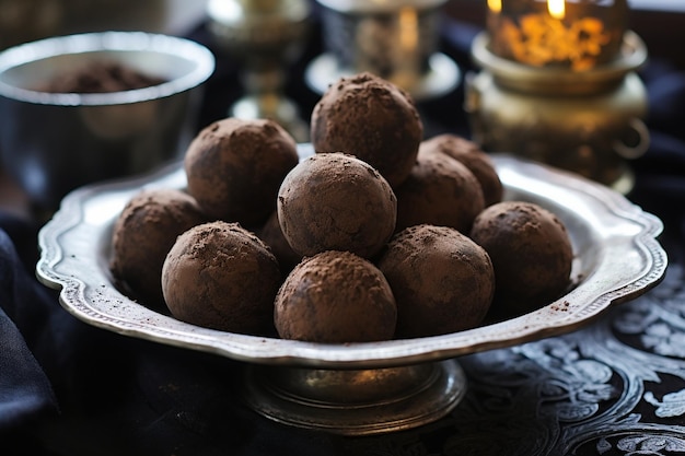 Candy truffles with cocoa powder