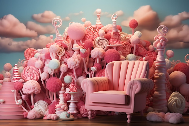 Candyland Lollipop Trees Cupcake Chair Candy Canes Tiktok Ba Творческий дизайн Прямой трансляции