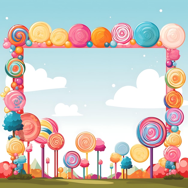 A candyland themed frame design lollipops and candies as decor 2d clipart tshirt overlay concept