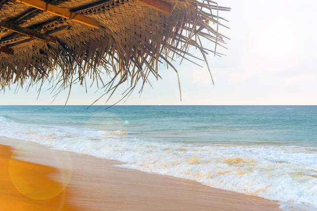 Cane umbrella on the beach in the ocean