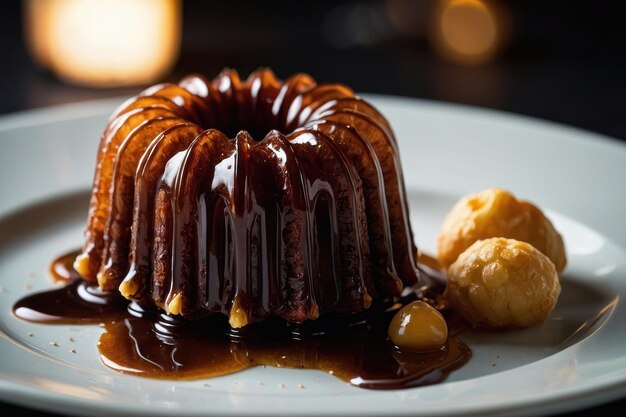 Photo a canele boluted crafted in molecular kitchen style