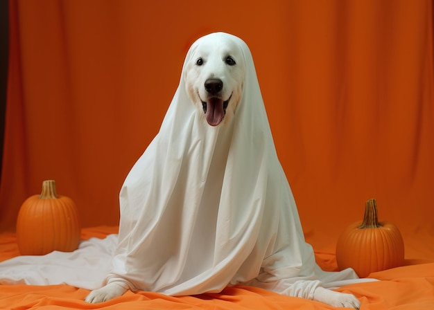 Foto un compagno canino in costume di halloween per una festa spaventosa