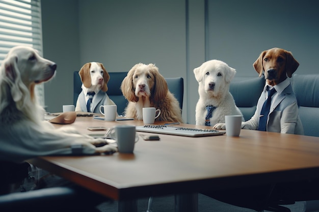 Canine Corporate Coup Comedic Dogs Commanding a Business Meet