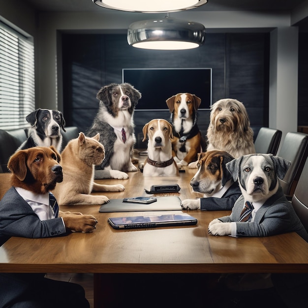 Canine Corporate Coup Comedic Dogs Commanding a Business Meet