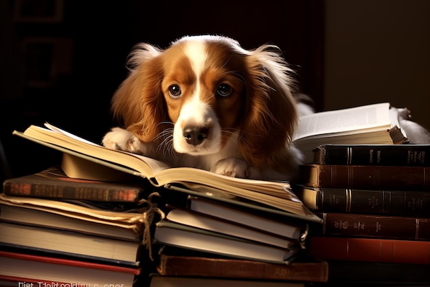 Photo canine engrossed in literature