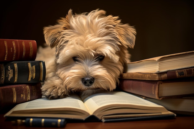 Photo canine engrossed in literature