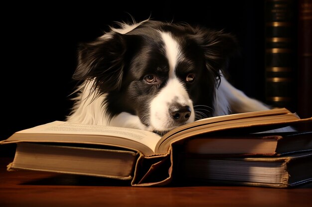 Photo canine engrossed in literature