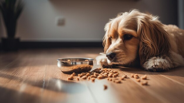 Foto cani a tempo di pasto pieno di amore cucciolo di ciotola