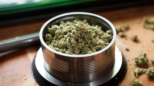 Cannabis bud in a grinder