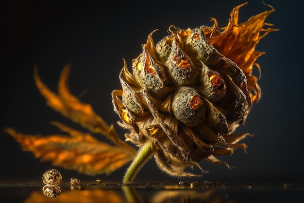 Cannabis bud with golden drop resin concentrate extract Generative AI