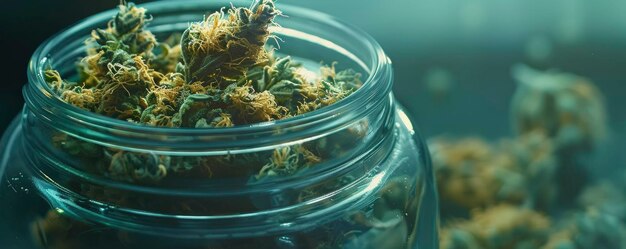 Cannabis buds in jar close up photo professional photo