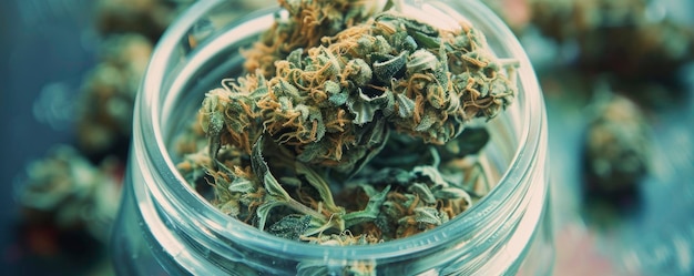 Cannabis buds in jar close up photo professional photo