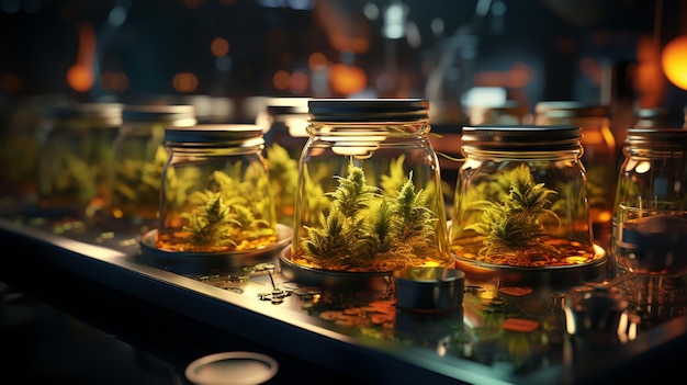 Foto analisi in laboratorio dei germogli di cannabis