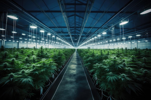 Cannabis cultivation in a modern glasshouse blurred background ai generated