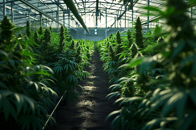 大きな温室の大麻農場