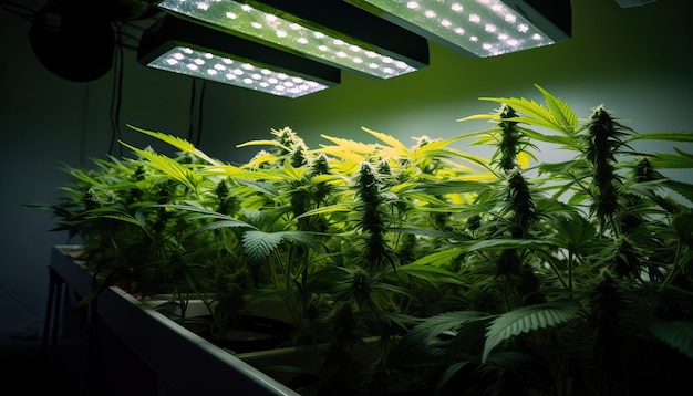 Cannabis farm indoor LED lighting marijuana grow