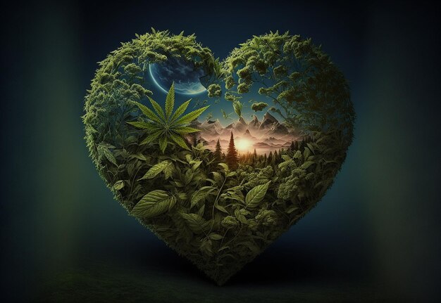 Cannabis heart is a beautiful nature plant Generative AI