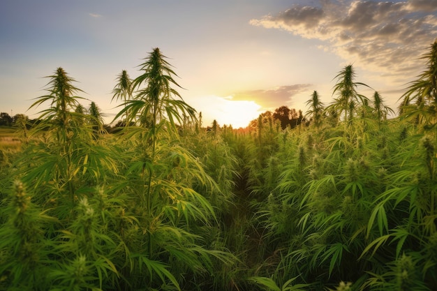 Cannabis hemp plants being grown in a field