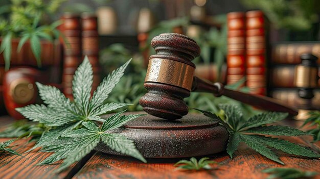 Cannabis law and legal Recreational Weed Judge gavel with cannabis leaf