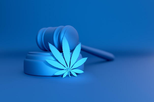 A cannabis leaf lies next to the judge's hammer