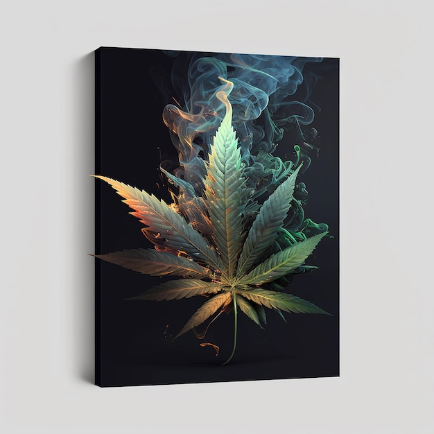 A cannabis leaf soft and dreamy partially caught on fire AI Generated Image