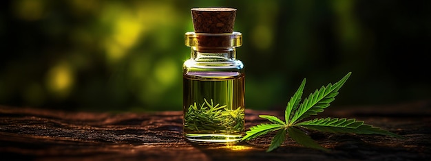 Cannabis oil extract in a small bottle selective focus Generative AI