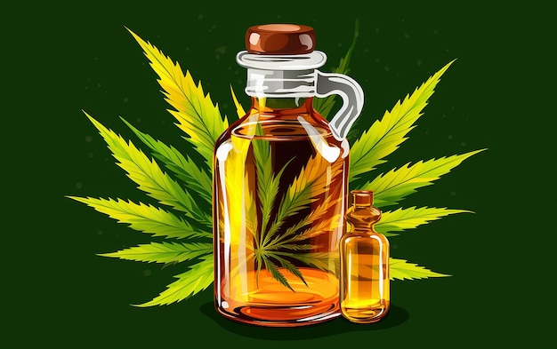 Cannabis Oil Poured in Glass Bottle with Label Vector