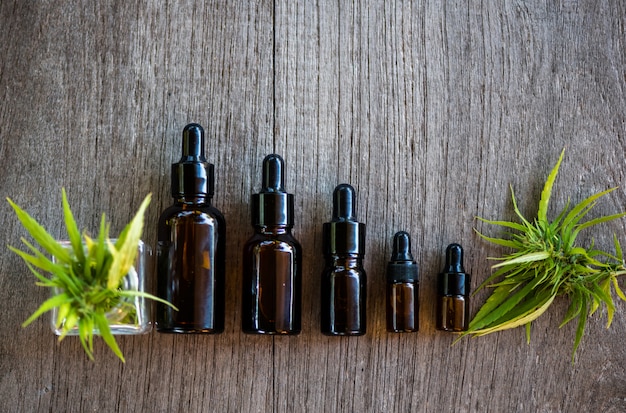 Photo cannabis oil products in small bottles