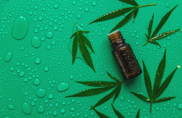 Cannabis oil on a wet background Selective focus