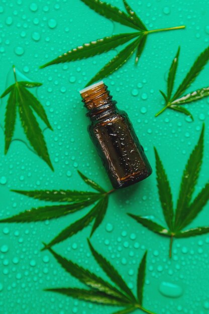 Cannabis oil on a wet background Selective focus