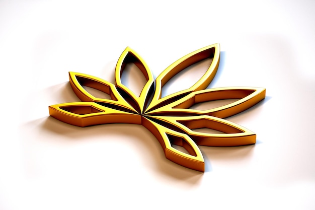 Cannabis plant in gold minimalist style icon isolated on white background 3D Render illustration