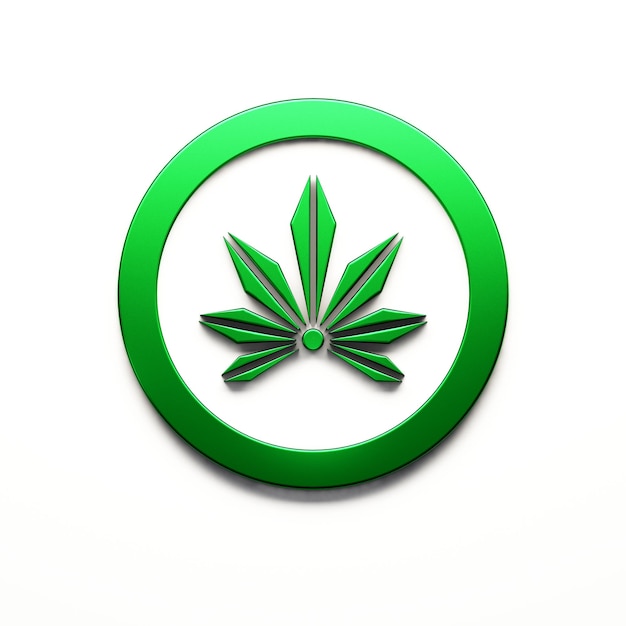 Cannabis plant in groene bladeren in helften cirkel icoon geïsoleerd op witte achtergrond 3D Render illustratie