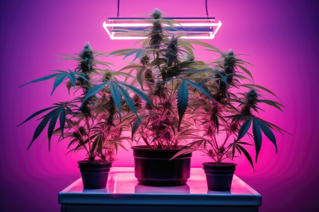 Cannabis plant under led grow lights