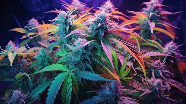 cannabis plant with colorful leaves