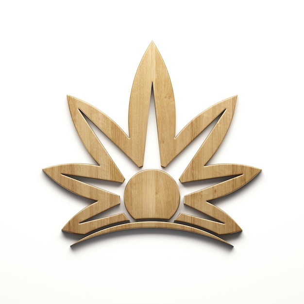 Cannabis plant in wood sunshine style logo icon isolated on white background 3D Render illustration