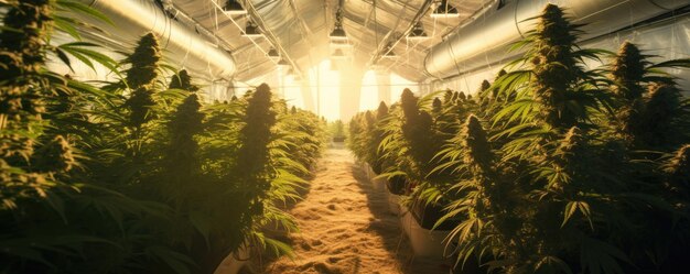 Cannabis plants on farm Flowering colas of mature Generative ai