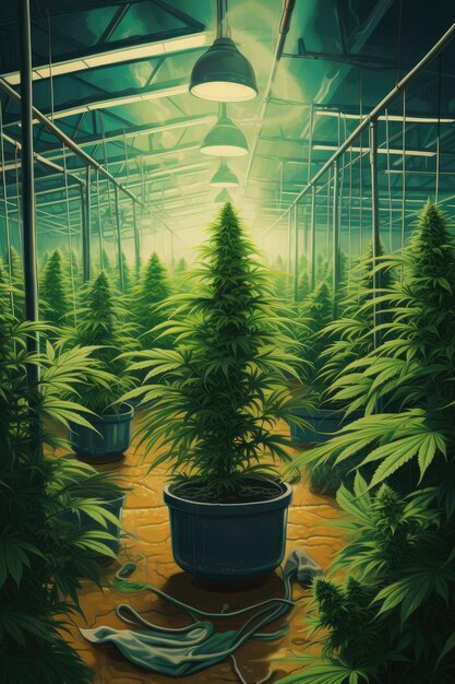 Cannabis plants on farm Flowering colas of mature Generative ai