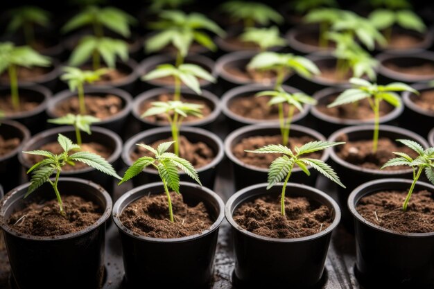 Photo cannabis seedlings in biodegradable pots