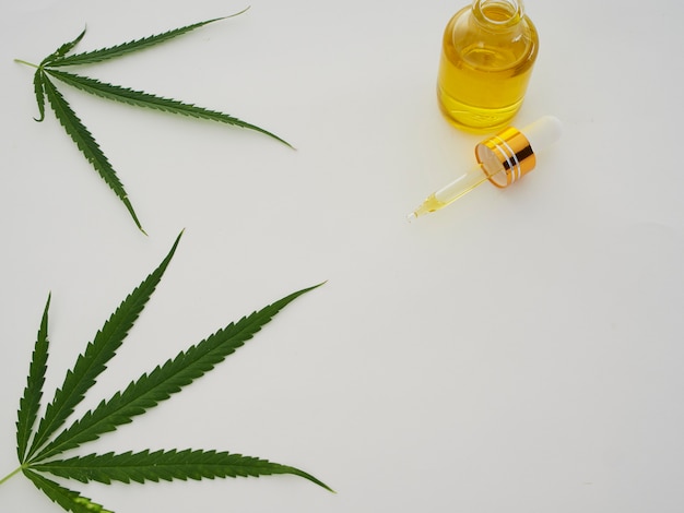 Cannabis with extract oil in a bottle