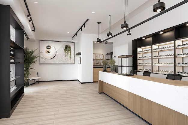 Cannabisapotheek met strakke moderne vormgeving en minimalistische elementen in strakke moderne omgeving