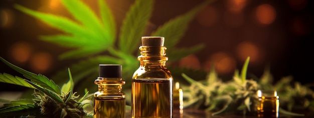 Cannabisolie-extract in een kleine fles selectieve focus Generatieve AI