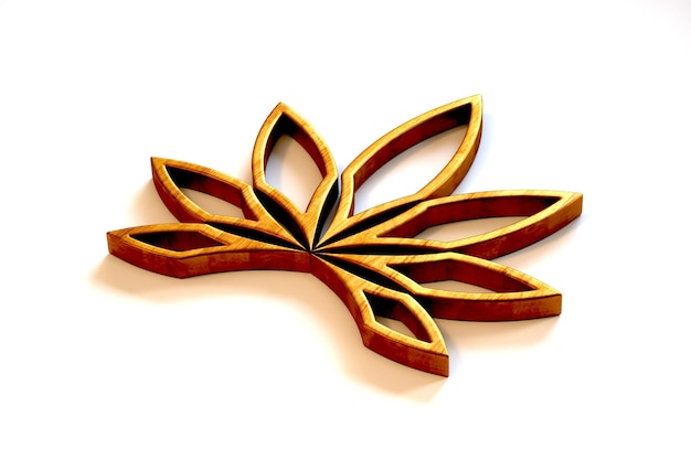 Foto cannabisplant in hout minimalistische stijl icoon geïsoleerd op witte achtergrond 3d render illustratie