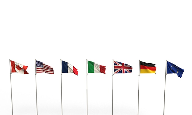 Канада США Соединенные Штаты Америка Италия Франция немецкий флаг размахивает страной Международный белый фон