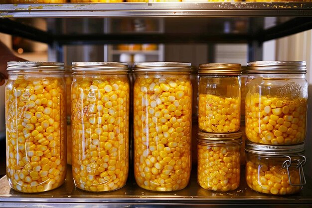 Canned corn being prepared for winter storage