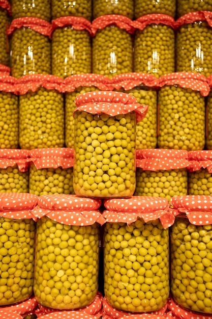 Canned corn in glass food background