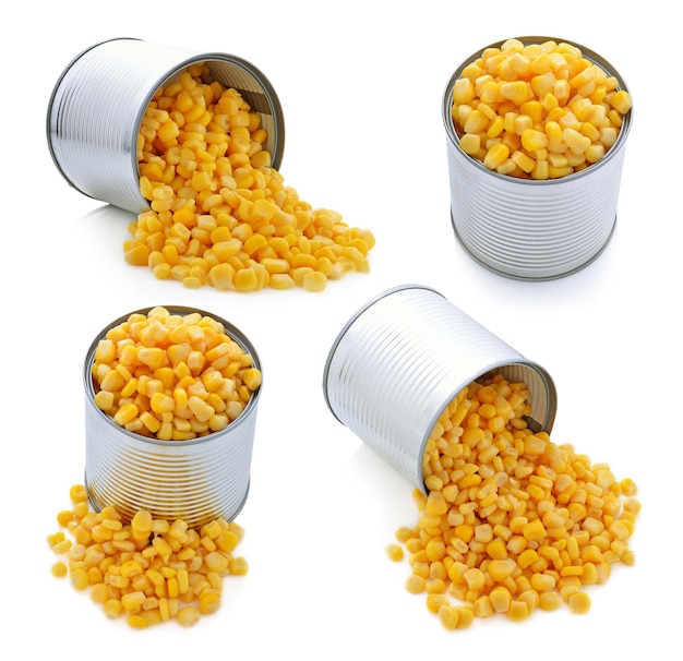 Canned corn on a white background