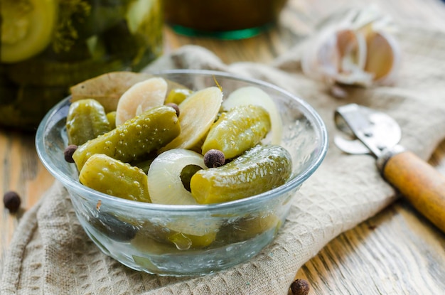 Canned cucumbers gherkins